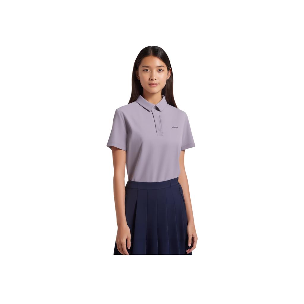 Li Ning Group Purchase Series Solid Color Comfortable Breathable Versatile Casual Short Sleeve Polo Shirt Women Tops Luo-Dian-Purple APLU768-4