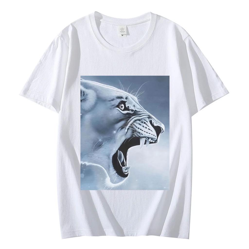Fun and Angry Lion Emoji Pattern Tshirt Comfortable and Casual Summer ShortSleeve TShirt Women Clothing Fashion Personality