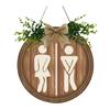 Wooden Toilet Sign Artificial Green Leaves Wall Decor Bathroom Sign Gender Tags Rustic Bathroom Sign with Lanyard for Home Cafe Restaurant Bar