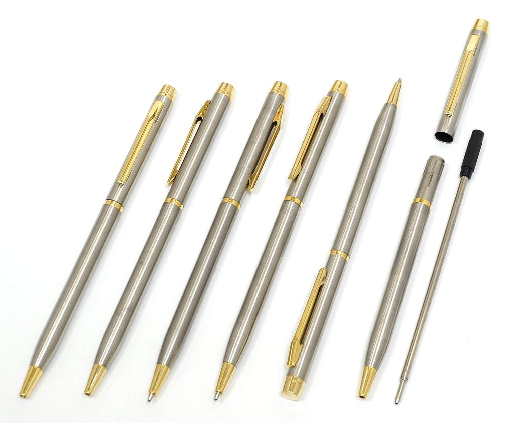 Пенал из зернистой кожи, металлическая сенсорная панель цвета зеленого мха, серебристый цвет, набор шариковых ручек из нержавеющей стали 902 SASMG-ALST-902