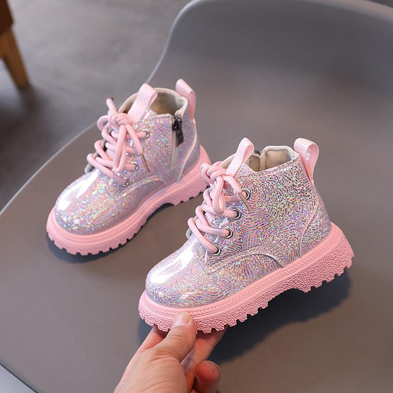 New autumn fashion children's short boots for toddlers and young children, Korean style shiny versatile soft-soled girls' Martin boots