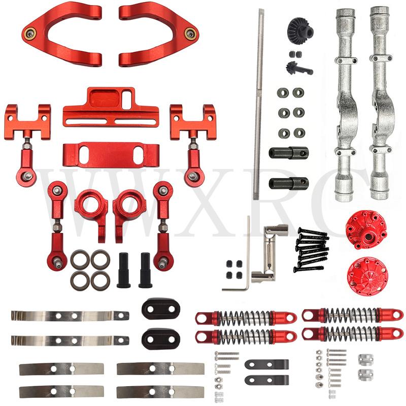 WPL D12 Metal Rear Axle Kit Front Rear Shock Absorber Leaf Springs Steering Cup Upper Lower Swing Arm Slider Set Upgrade Parts