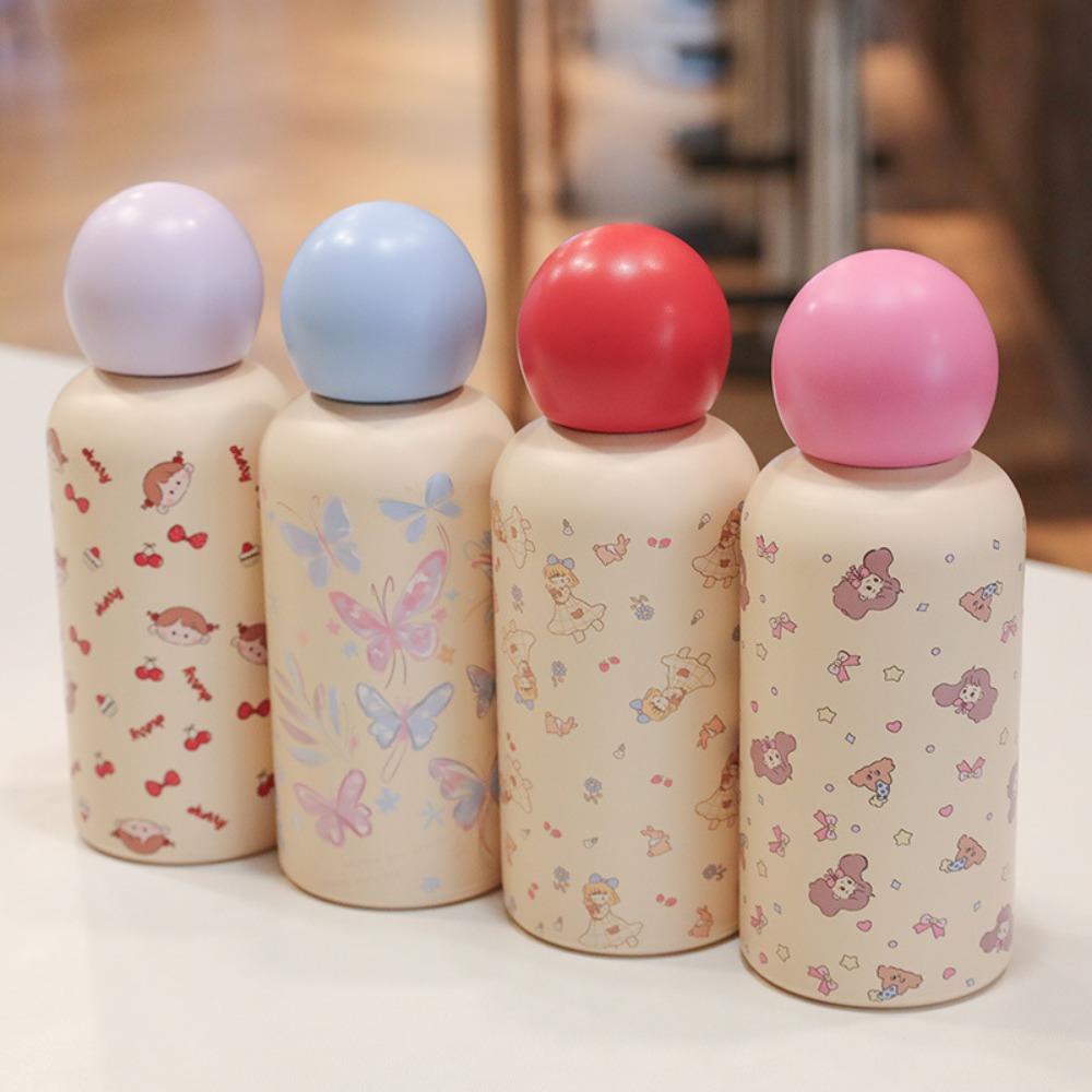 Ins Style Spherical Lid Thermos Cup Double Wall 304 Stainless Steel Insulated Bottle 400ml Coffee Cup Ladies