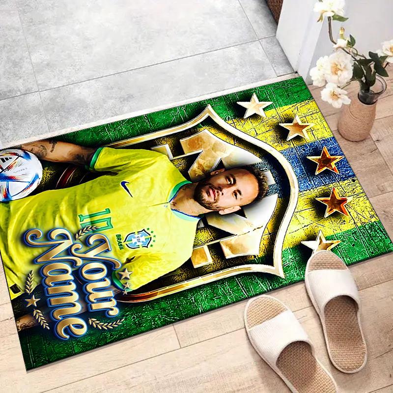 Brazilian football player Design Area Rug Personalized Name- Non-Slip, Soft & Cozy Floor Mat for Living Room, Office - Indoor/Outdoor Carpet