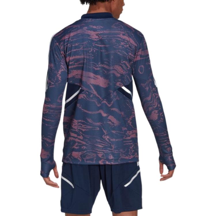 Adidas Футболка с длинным рукавом и принтом логотипа сбоку, полумолнией, цвет синий HC3283