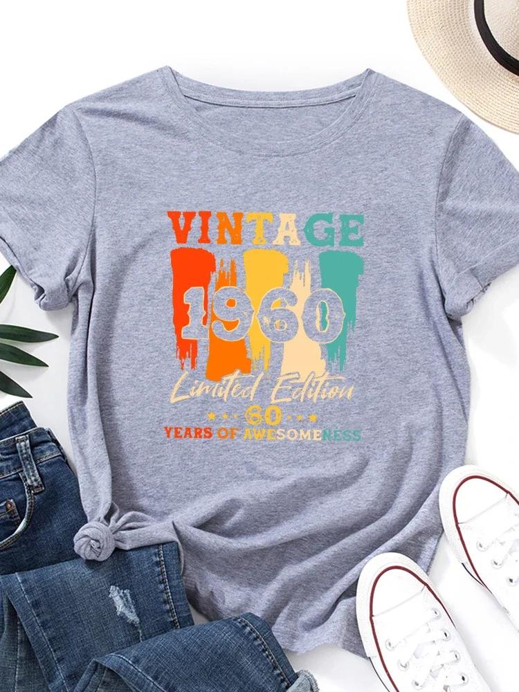 Винтаж 1960 года с буквенным принтом женская футболка с коротким рукавом и круглым вырезом свободная женская футболка женская футболка топы одежда Camisetas Mujer