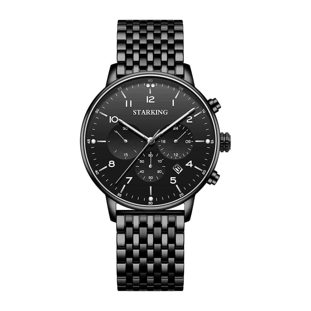 STARKING Luxury Men Quartz Watch Waterproof Luminous Sports Watches Date Chronograph Watch Stainless Steel Strap Gifts for Men