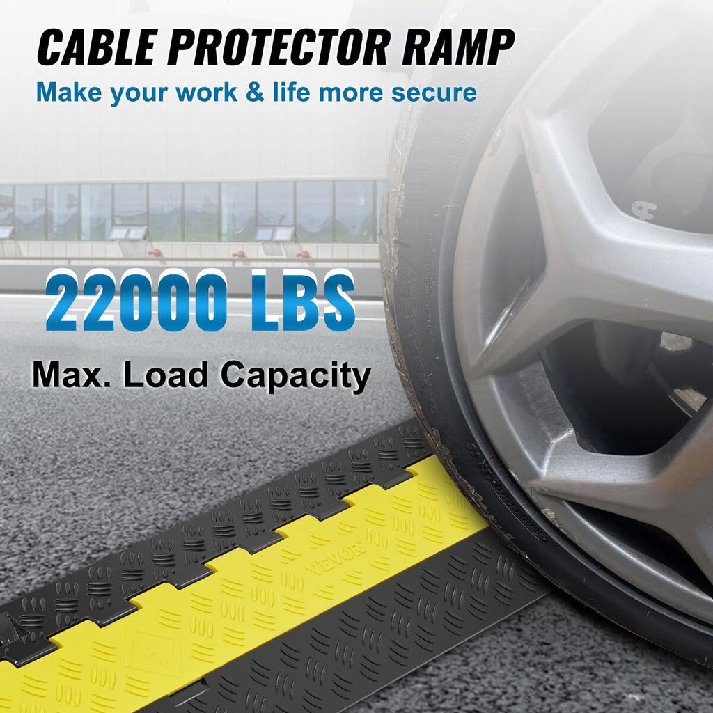 5 PCs Cable Protector Ramp, 2 Channel, 22000 lbs/axle Capacity Heavy Duty TPU Wire Cover Ramp Hose Protector Ramp Driveway, Traffic Speed Bump with