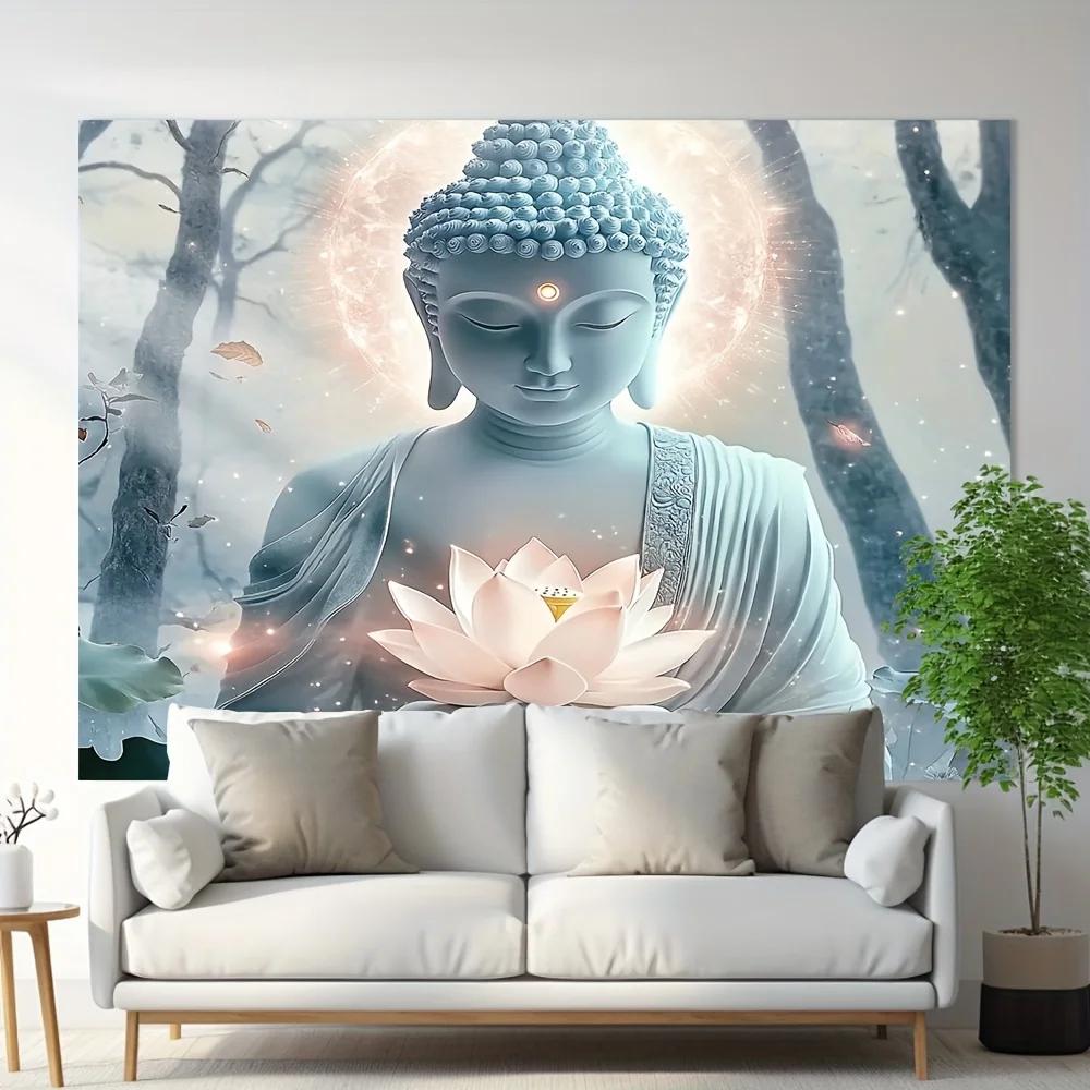 VIKAMA 2026 Guanyin White Lotus Tapestry Zen Minimalist Spiritual Wall Art Meditation Room Studio Home Bedroom Decor