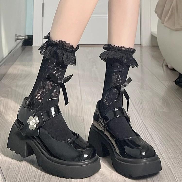 Молочно-белые кружевные носки-гольфы с бантом, балетные, мягкие, для девочек, универсальные, туфли Мэри Джейн, дышащие, носки для Лолиты