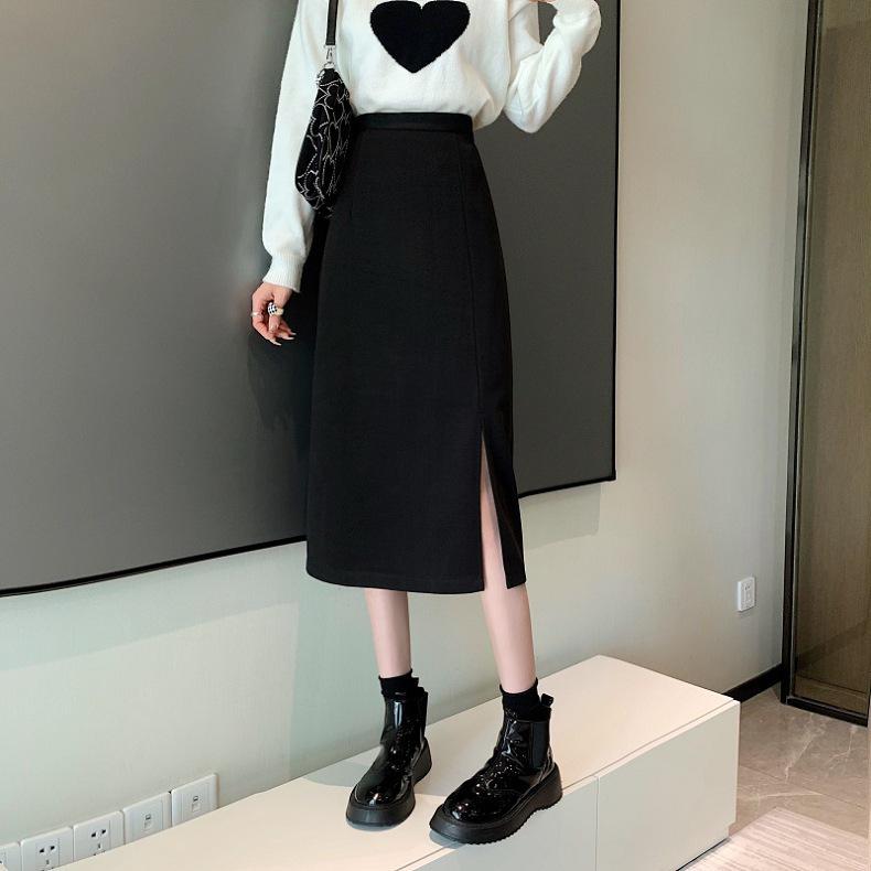 Women's High-Waist Black Midi Bodycon Pencil Skirt - Early Autumn A-line Style