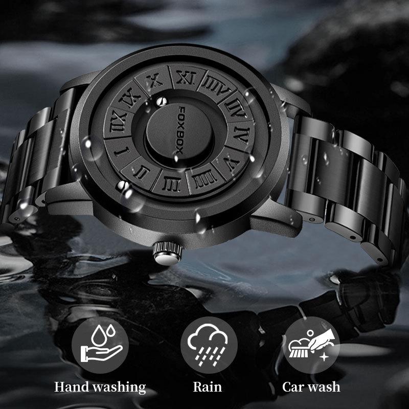 FOXBOX Magnetic Ball Watch, No-Glass Floating Black Tech Quartz Wristwatch, Cool Unisex Personalized Timepiece