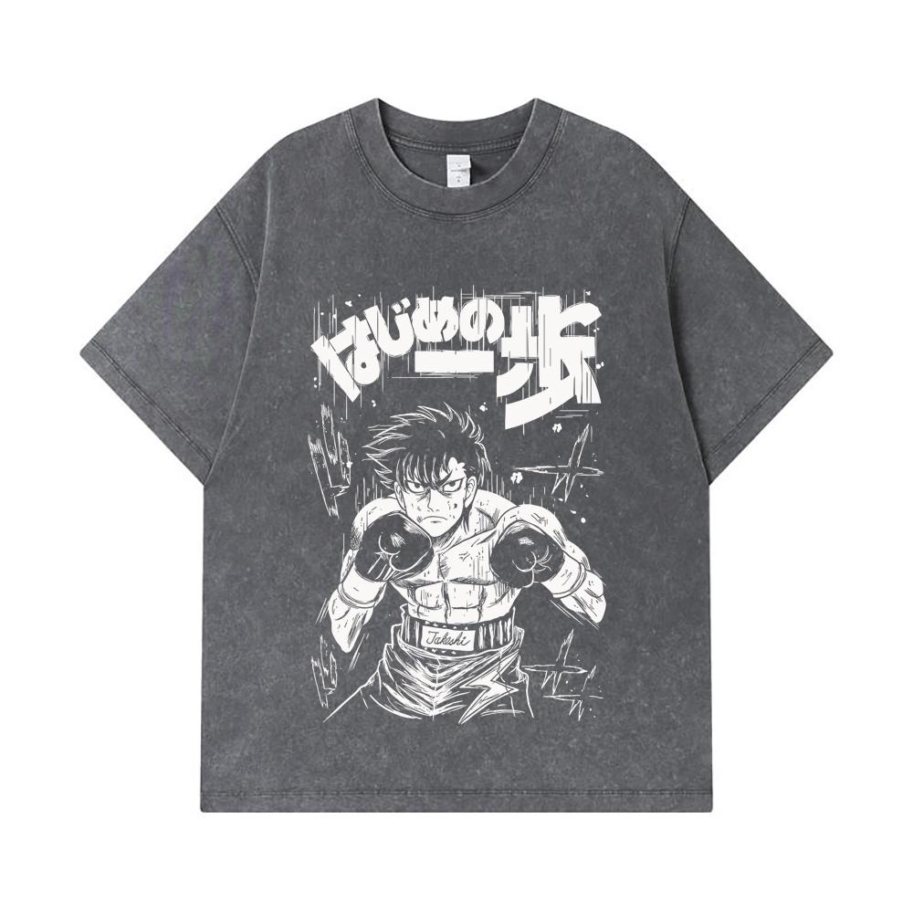 275 GSM Washed T-shirts 100% Cotton Hajime no Ippo V7 Takeshi Print Unisex Heavy Cotton T Shirt