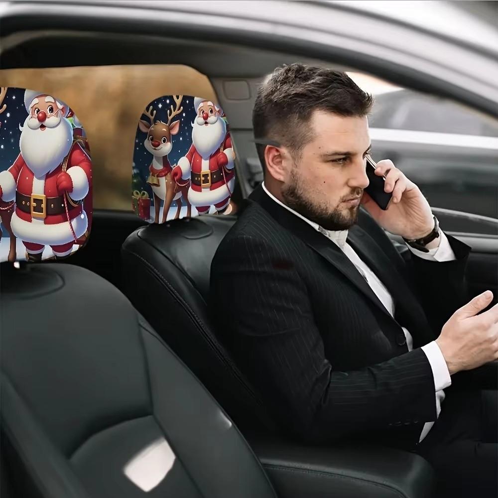 2pcs Universal Christmas Car Headrest Cover Ideal for Road Trips, Pickin