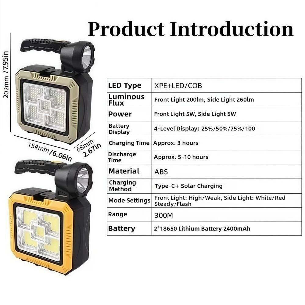 LED Solar-powered Flashlight Built-in Toolkit Strong Light Handheld Searchlight High Power Rechargeable Work Light