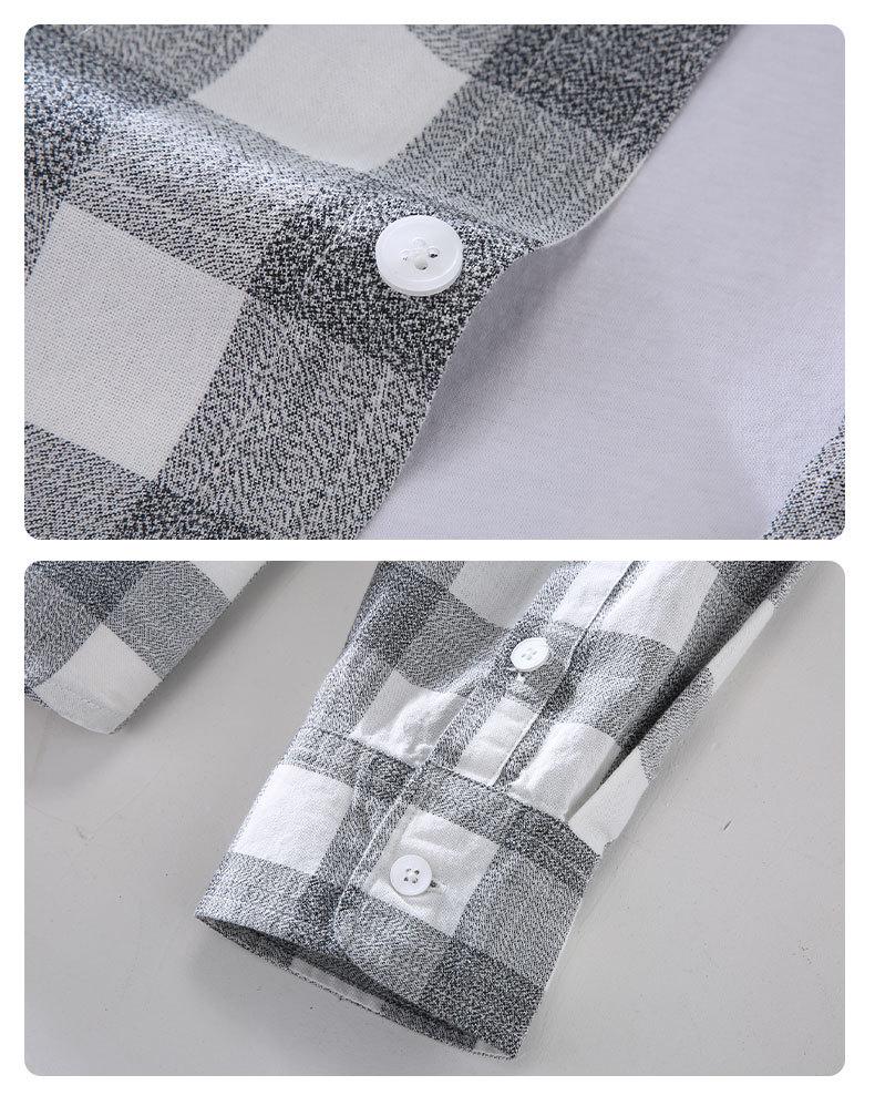 913 S/S Fresh Plaid Long Sleeve Shirt - Men's Casual Loose Fit Square Collar