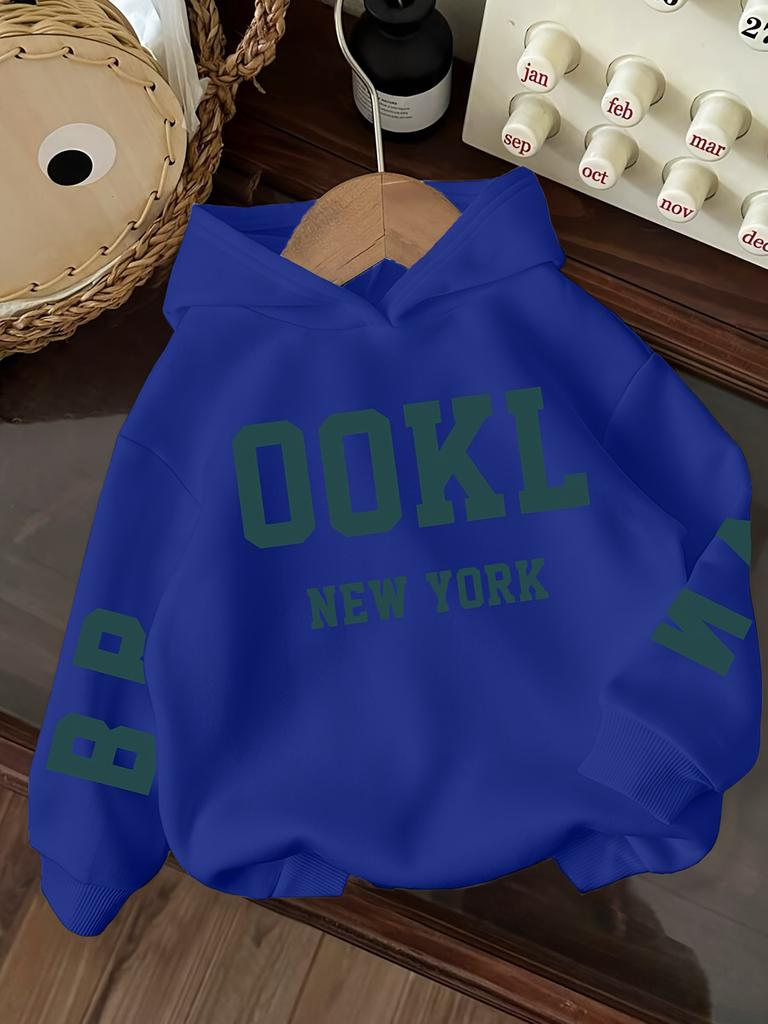Trendy Letter-Print Polyester Sweatshirt for Boys and Girls – Casual Autumn/Winter Long-Sleeve Pullover with Sleeve Graphics