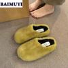 Меховые балетки женские мюли домашняя плюшевая хлопковая обувь модные шлепанцы 2024 тренд зимние повседневные прогулки уютные Zapatos Mujer
