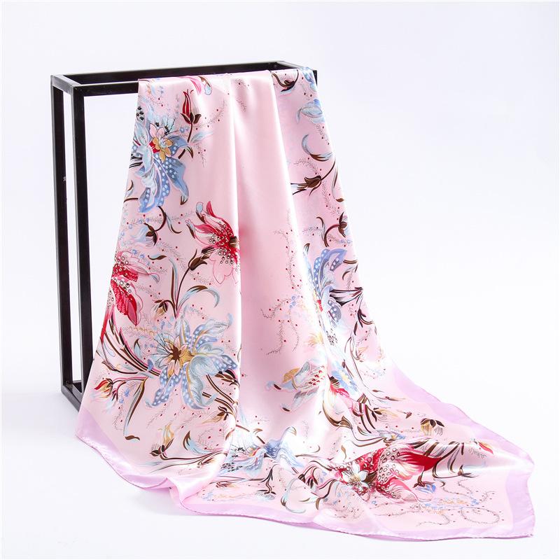 Fashion Hijab Scarf For Women Print Silk Satin Hair Scarfs Kerchief 90*90cm Square Neckerchief Headband Scarves For Ladies