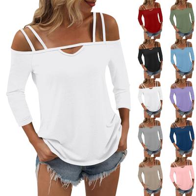 Женская футболка с принтом, топы с открытыми плечами и рукавами 3/4, сексуальный модный обычный топ