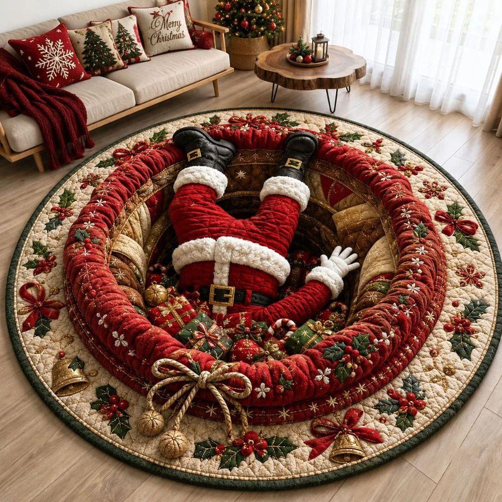 3D Special-shaped Christmas Round Carpet Imitation Cashmere Bedroom Door Mat Home Decor