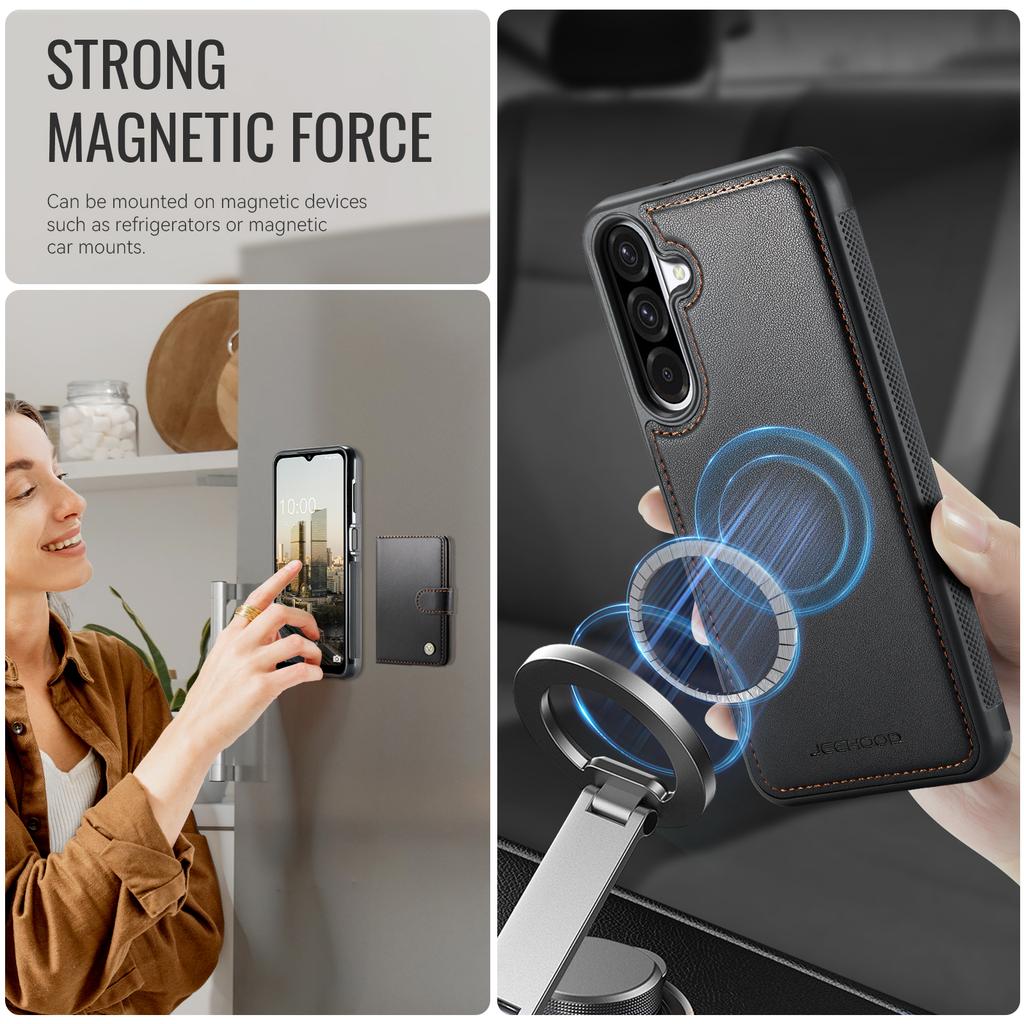 For Samsung Galaxy A26 5G Case JEEHOOD J09 RFID Blocking Card Holder Leather Back Phone Cover Magnetic Case