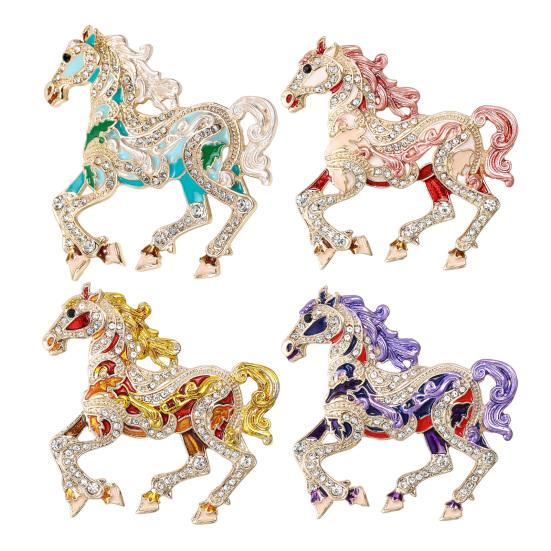 Colorful Horse Brooch Rhinestone Encrusted Alloy Horse Lapel Pin Animal Brooch Pin Outfit Accessory for Clothes Hats Bags Scarves