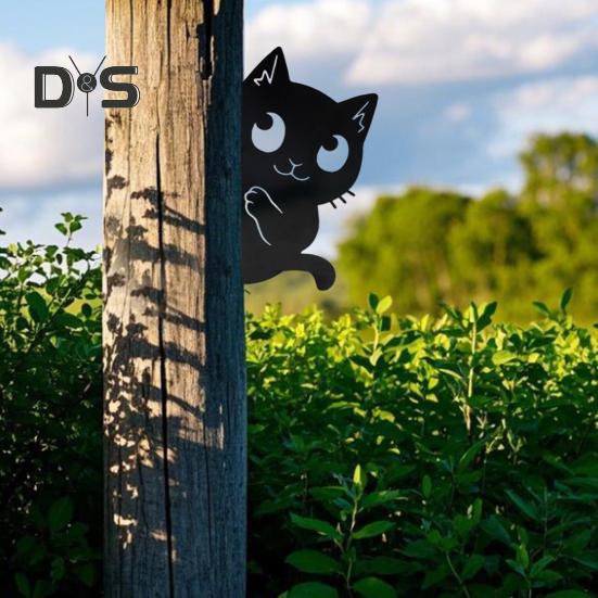 Черная кошка садовый знак металлический силуэт прячущегося кота украшение фермерский дом наружное украшение для любителей кошек двор домашний интерьер декор