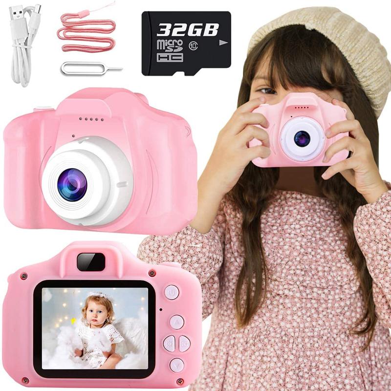 Kids Selfie Camera Camcorder 2.0 Inch IPS Screen with 32GB Card HD Digital Video Camera for Kids Birthday Gift