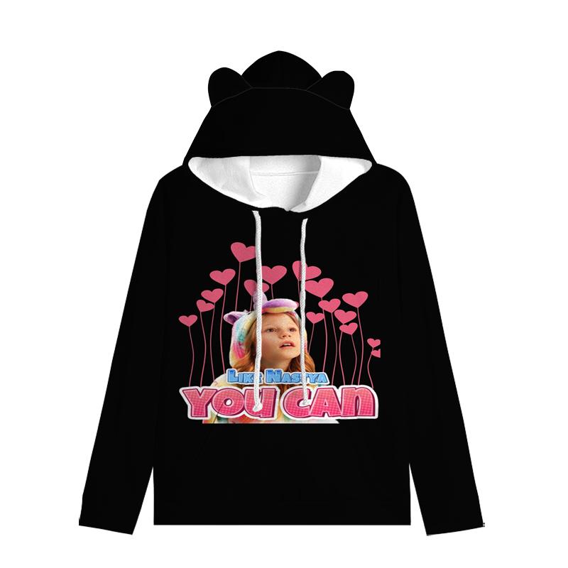 Толстовка с капюшоном для детей Like Nastya с кошачьими ушками, регулируемые ушки, милый мультяшный дизайн, мягкий зимний теплый пуловер для мальчиков и девочек