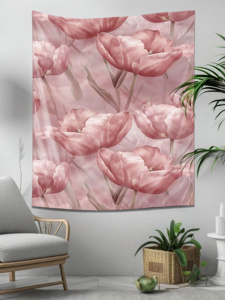 Elegant Pink Tulip Tapestry Home Decor Art Hanging Beautiful Wall Decoration