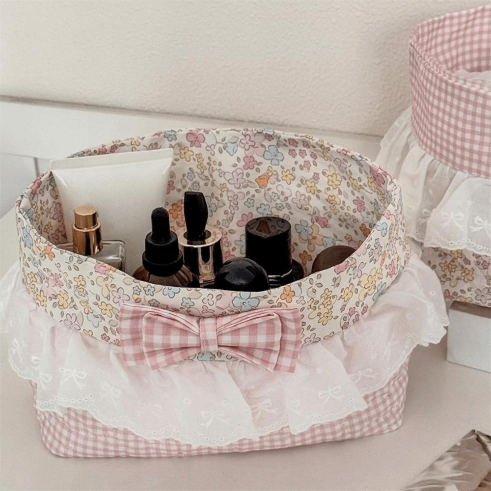 Lace Trim Fabric Storage Basket Portable Desktop Storage Box Bedroom Storage