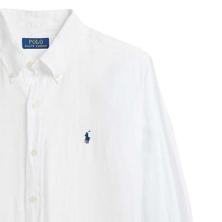 Polo Ralph Lauren FW24 Вышитый логотип Принт Однотонная Льняная Рубашка с Длинным Рукавом Мужские рубашки Белый MNPOWOV16824146-100
