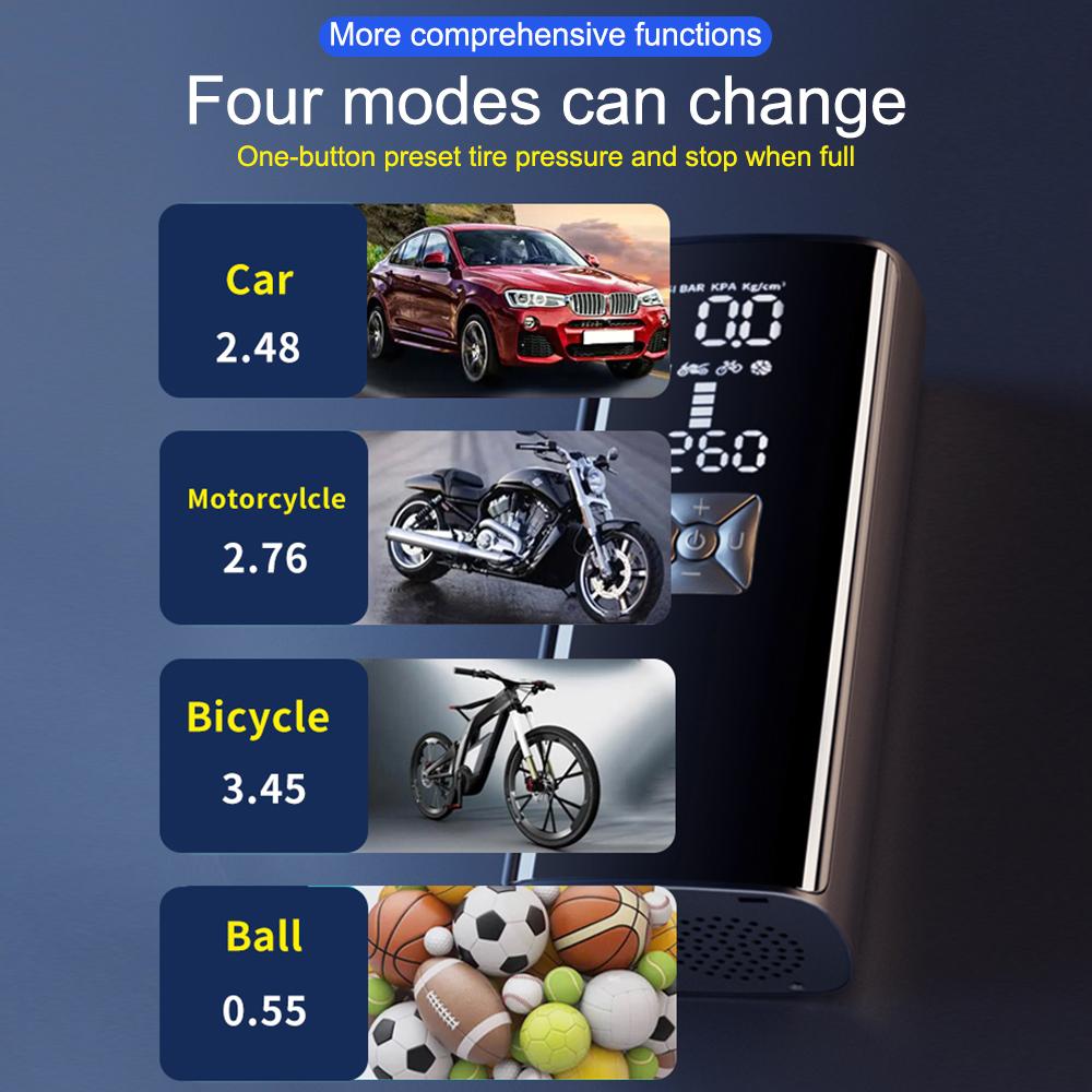 Испытание давления в шинах со светодиодным фонариком 4000 мАч автомобильный воздушный компрессор цифровой для мотоцикла велосипеда мяч шин воздушный насос портативный насос 150PSI