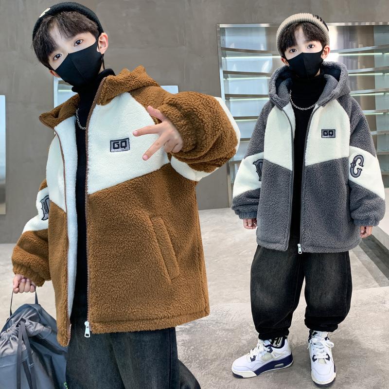 Boys' Lambskin Coat Autumn and Winter Children's Thick Wool Sweater Polar Fleece Children's Plush Cotton Coat