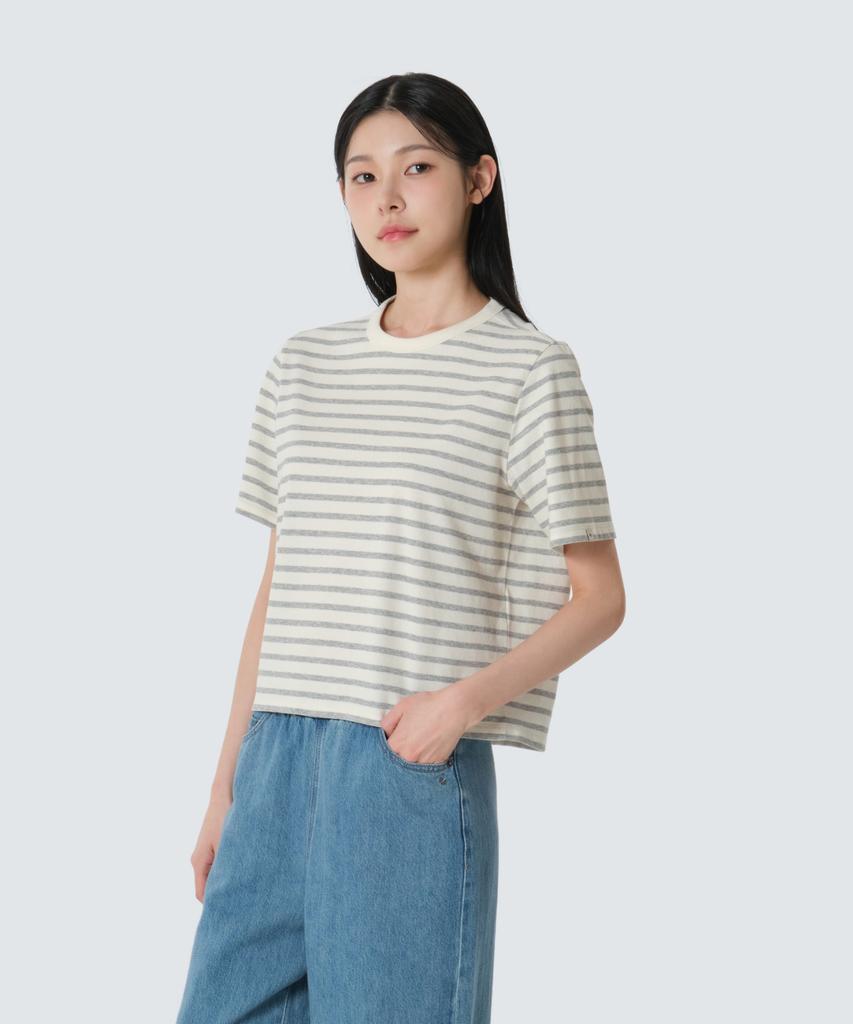 SNOWPEAK APPAREL Женская полосатая футболка с коротким рукавом из Sorona (S26Mwfts69) Серый