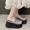 Fashion 8CM Platform Sandals Women 2025 Summer New Non-slip High Heels Weave Leather Slippers Ladies Open-toed Roman Soft Beach Shoes