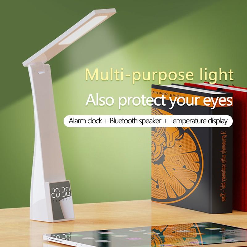 Многофункциональная настольная лампа Bluetooth-динамик Будильник Аудиоплеер Дисплей температуры Радио Кронштейн для телефона Зеркало для макияжа