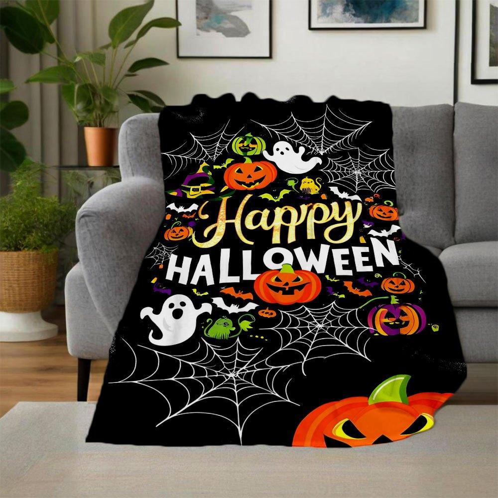 Halloween Party Decorations Happy Halloween PosterBlanket Flannel Throw Blanket for Sofa, Bed, Travel, Camping, Office