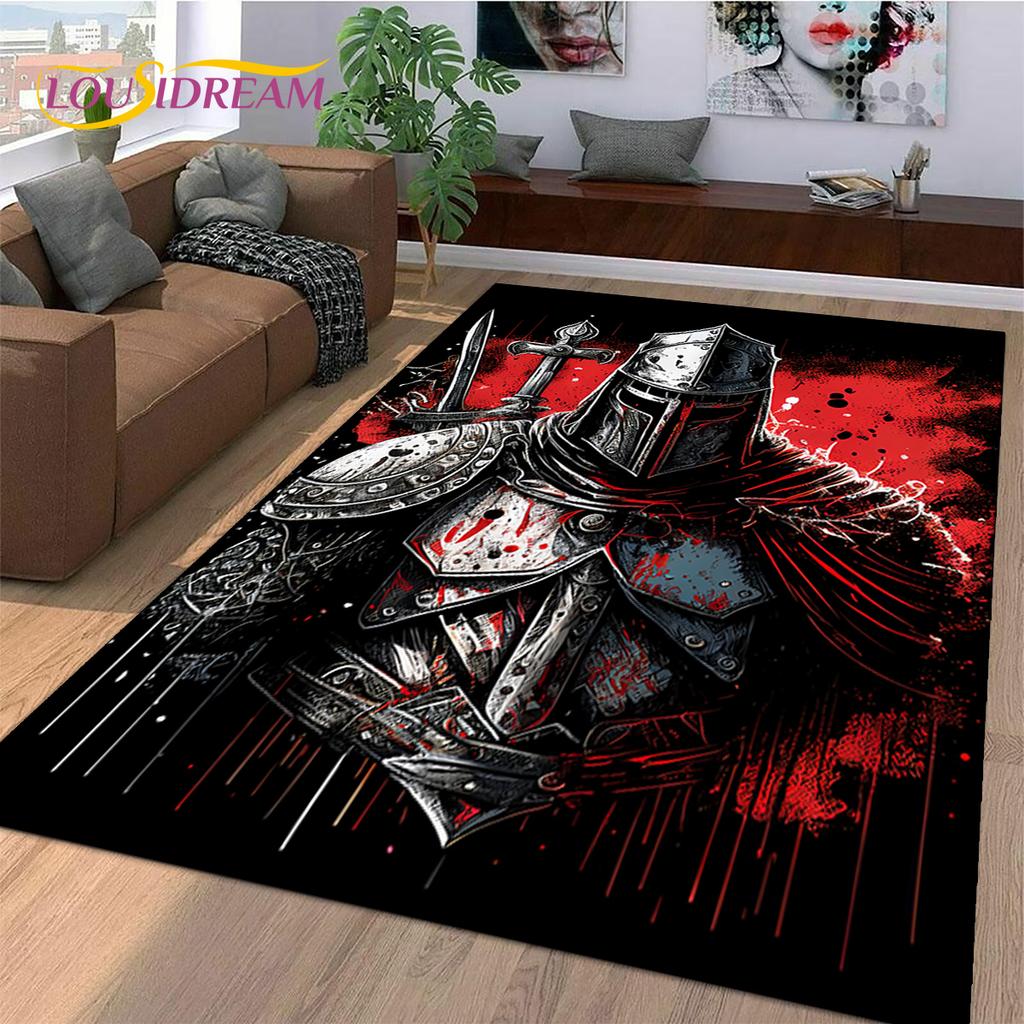 Knight Templar Cavalier Crusaders Cartoon Rug Carpet for Living Room Bedroom Decor,Non-slip Decoration for Sofa Doormat Gift Kid