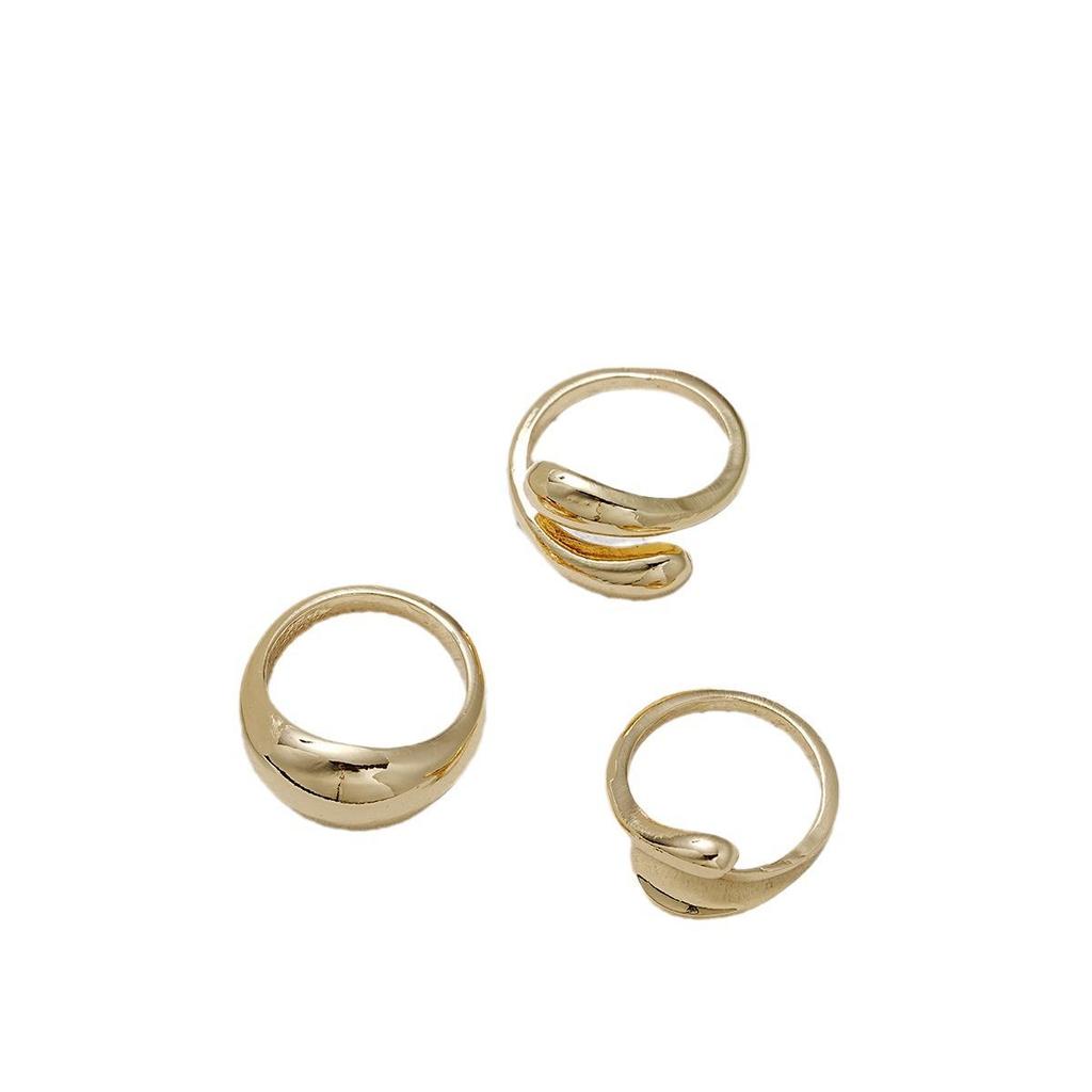 European & American Metal Texture Ring Set: Smooth, Exaggerated Geometric Open Rings for Women