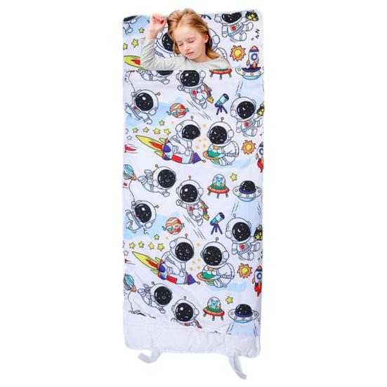 Toddler Nap Mat Soft Washable Roll-up Design Cartoon Print Kid Sleeping Mat with Removable Pillow Children Sleeping Bag