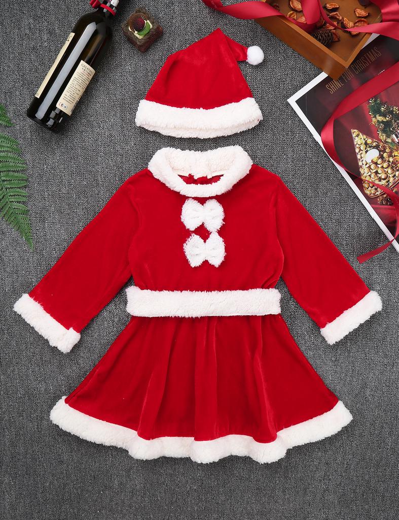 Детский костюм Санты для девочек, рождественское платье, рождественская вечеринка, бархатное платье Санта-Клауса для косплея