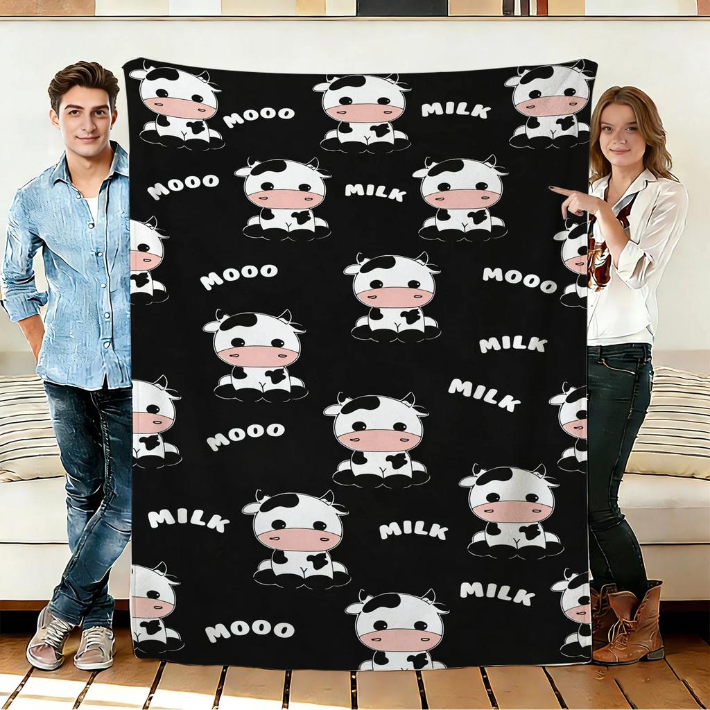 Cute Cow and Milk Flannel Blanket Soft Cozy Throws Napping Travel Use