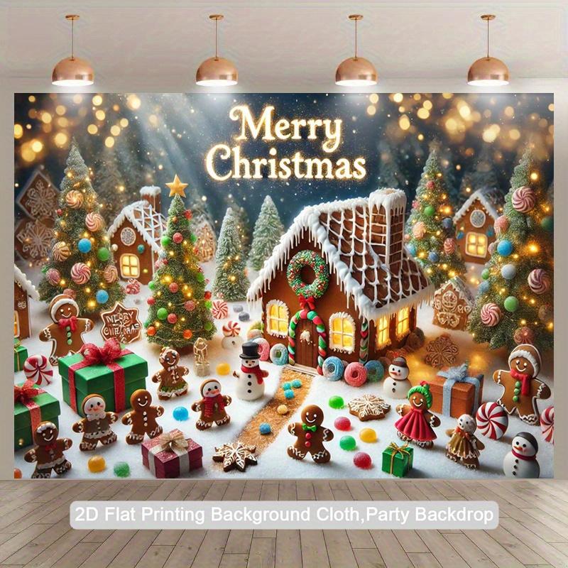 2D flat surface,1piecegingerbreadhouseChristmas background wall tape, suitable for indoor/outdoor photo booth, birthday, wedding