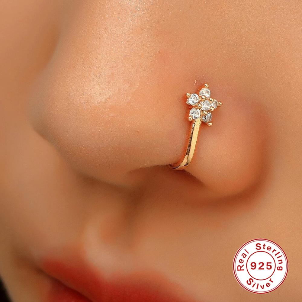S925 Sterling Silver Geometric Water Drop Lightning Diamond Nose Ring Creative Nose Cuff Piercing Jewelry