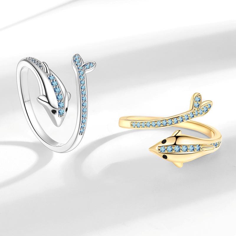 Elegant Adjustable Blue Dolphin Zircon Ring Set – European & American Fashion