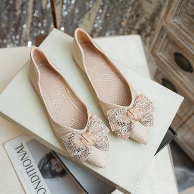 Туфли Doudou 2025 весна бант одинарные туфли женские острый носок мелкий вырез универсальные удобные балетки большой размер 41-43