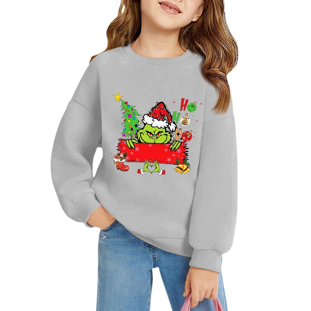 Рождественские пуловеры с круглым вырезом для девочек, детские топы с принтом