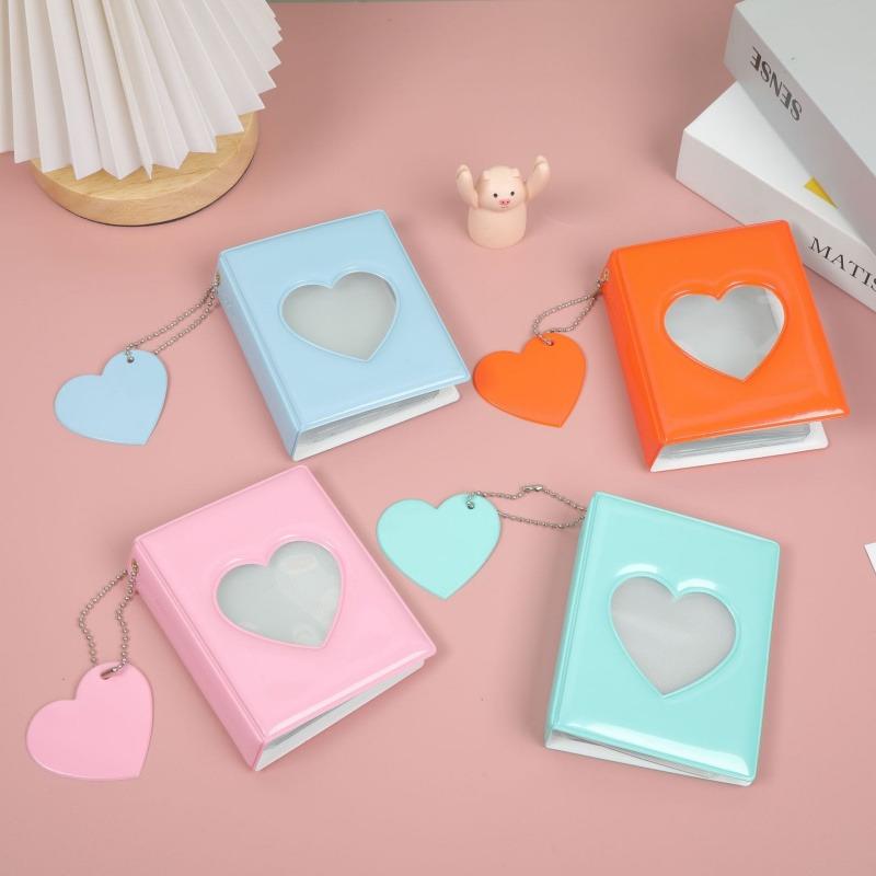 3-inch Solid Color Photo Album Love Hollow Photocard Holder With Heart Pendant Kpop Idol Cards Collect Book Polaroid Album